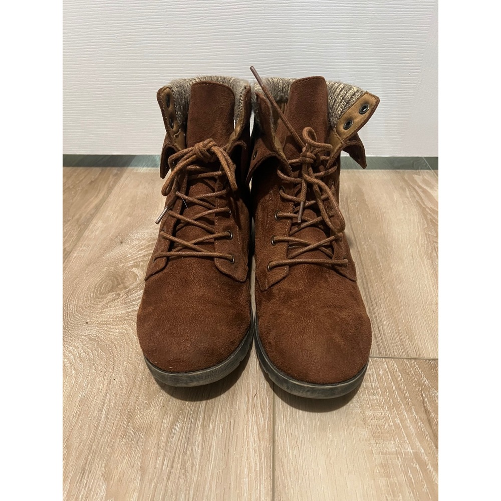 Arizona Jean Co Yetta Womens Cognac Brown Faux Suede Knit Collar Ankle Boots 9.5 - Picture 2 of 10